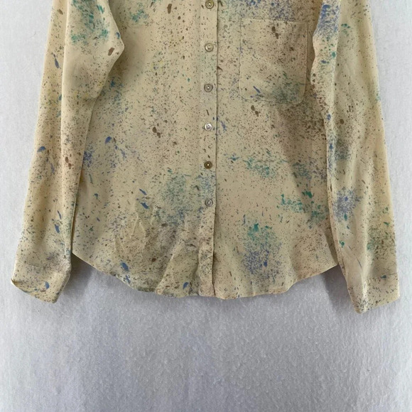 Maison Scotch Tops Womens Sz 2 Beige Green Abstract Long Sleeve Button Up Blouse - Picture 7 of 12